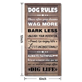 Gkwa Vintage Wooden Decorative Sign, Dog Rules Home Signs Decor, 12 x 6 x 0.12 Inches, Brown & Black, Wall Mount