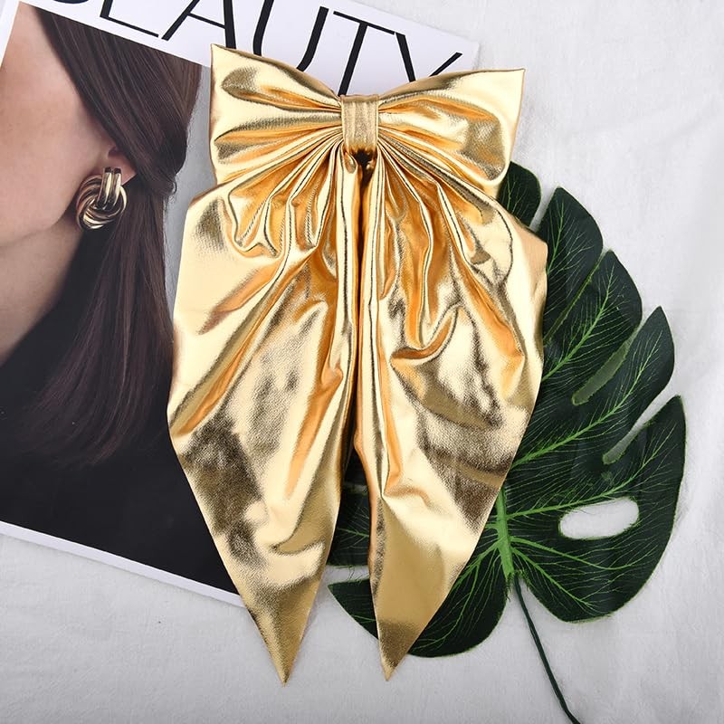 Big Large Hair Bows Clips for Women Girls Glitter Gold