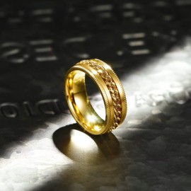 King Will Intertwine 8mm Spinner Ring Gold Stainless Steel Fidget Ring Anxiety Ring for Men with Curb Chain Inlay 9