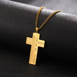 VASSAGO Basketball Cross Necklace for Boys Men Engraved I Can Do All Things Bible Verse Stainless Steel Sports Cross Necklace Gifts, Stainless Steel