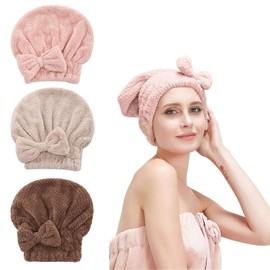 KAYEF Pack of 3 Coral Velvet Dry Hair Hat, Drying Caps for Hair, Soft Towel, Bath Towel, Hijab for Women, Girls, Shower, Bath, Make-Up