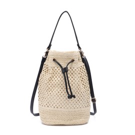 EVEOUT Straw Bucket Bag for Women Summer Woven Beach Bag Totes Purses Drawstring Handbag for Vacation Hobo Shoulder Bag