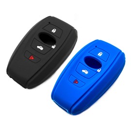 EYANBIS Silicone Key Fob Cover Fit for Subaru Forester WRX Sti Outback XV Crosstrek Impreza BRZ Ascent Legacy GR86 4 Button Keys | Car Accessories | Remote Key Protection Case - Black & Blue