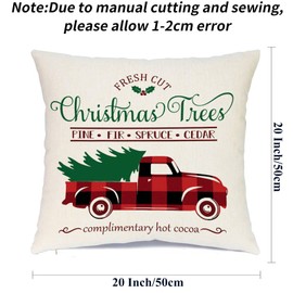 Ueerdand Christmas Decorations Pillow Covers 20×20 Set of 4 Black and Red Xmas Farmhouse Buffalo Plaid Truck Throw Pillow Case for Holiday Home Sofa Couch