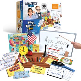 Dr. STEM Toys | Play Teacher Role-Play Set Includes Reusable White Board, Bell, Report Cards, for Home or Classroom, Over 30 Pieces Included, Gift for Kids, Complete Set
