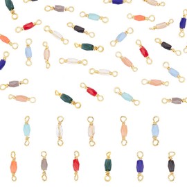 SUPERFINDINGS 48Pcs 12 Colors Crystal Faceted Beads Connector Charms Electroplated Link Rhinestone Charms with Golden Brass Findings Colorful Dangle Charms for DIY Necklace Bracelet Jewelry Making