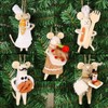 Set of 5 Christmas Felt Mice Ornaments, 4.7" Mini Hanging