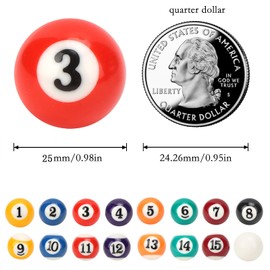 Haosie 16PCS Mini Billiard Balls Set, 2.5cm/0.98inch Mini Pool Ball Set, Resin Children Billiard Ball, for Recreation Games (Not Suitable for Adults)