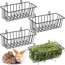 Therwen 4 Pcs Rabbit Hay Feeder Heavy Duty Metal Frame Hay Rack with Hooks Cage Hanging Holder for Chinchilla Bunny Guinea Pig Chinchillas Ferret Accessories(9.1 x 3.9 x 3 Inches)