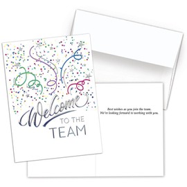 25 Employee Welcome Cards - Fun Confetti Design - 26 White Envelopes - FSC Mix
