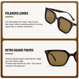Pro Acme Polarized Vintage Square Sunglasses for Men Women Retro Frame Unisex Driving Glasses Outdoor Shades（Tortoiseshell Tea）
