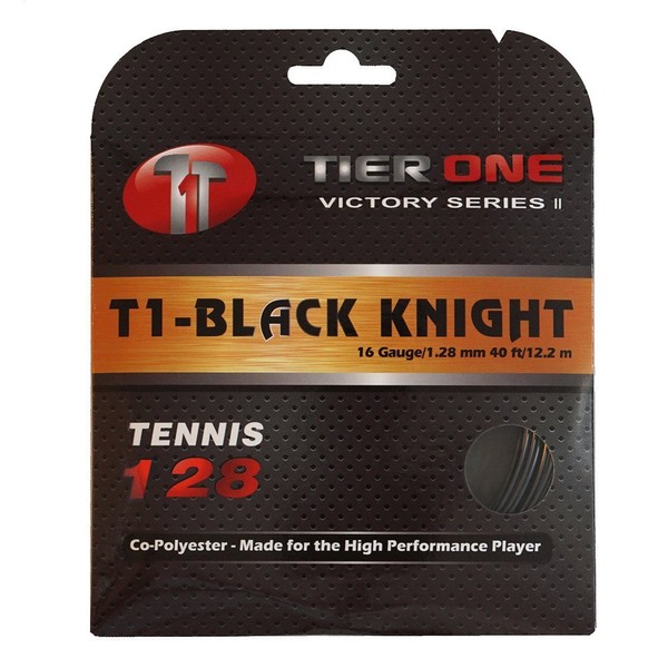 Tier One Sports Black Knight - Co-Poly Tennis String for The High Performance Player (Set - Black, 18 Gauge (1.18 mm) - 12,2 m Set)