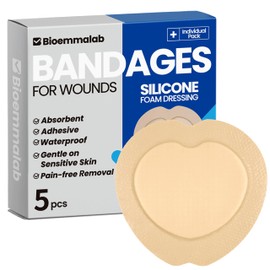 Large Waterproof Bandages 7X7 Silicone Foam Dressing for Sensitive Skin Wound Care, Adhesive Cohesive Pad with Border for First Aid, Post Surgical and Burn, Pressure, Scar Healing (5 Packs)