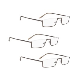 LUR READING GLASSES 3 pack Metal Half-Rim Readers (Gunmetal)