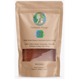 Super 7 mushroom extract powder - Fantastic Fungi® 100 grams - 3 month supply -Lion's Mane (hericium erinaceus), Reishi (Ganoderma Lucidum), Turkey Tail (Trametes Versicolor), Cordyceps (Cordyceps Militaris), Shiitake (Lentinula Edodes) and Maitake (Grifola Frondosa)