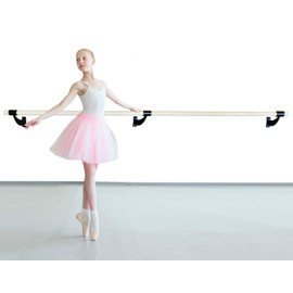 7FT Ballet Barre System with 2 Ballet Brackets 1.67" Diameter, Wall Mounted Single Solid Oak Wood, Freestanding Kids and Adults Ballet Barre for Home & Studio Stretch/Dance Bar Dance Equipment Black