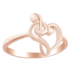 AFFY Musical Note Treble Clef Heart Promise Ring in 14K Rose Gold Over Sterling Silver, Ring Size: 6