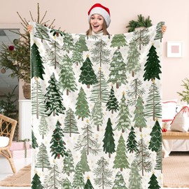 JarThenaAMCS Christmas Tree Fuzzy Blanket 60 x 50 Inch Watercolor Green Forest Soft Throw Blanket for Winter Home Chair Sofa Couch Bed