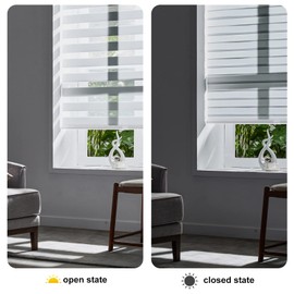 Persilux Cordless Zebra Blinds for Windows (55" W X 64" H, White) Free-Stop Windows Shades Dual Layer Light Control for Day and Night, Light Filtering Sheer Shades for Home, Easy to Install