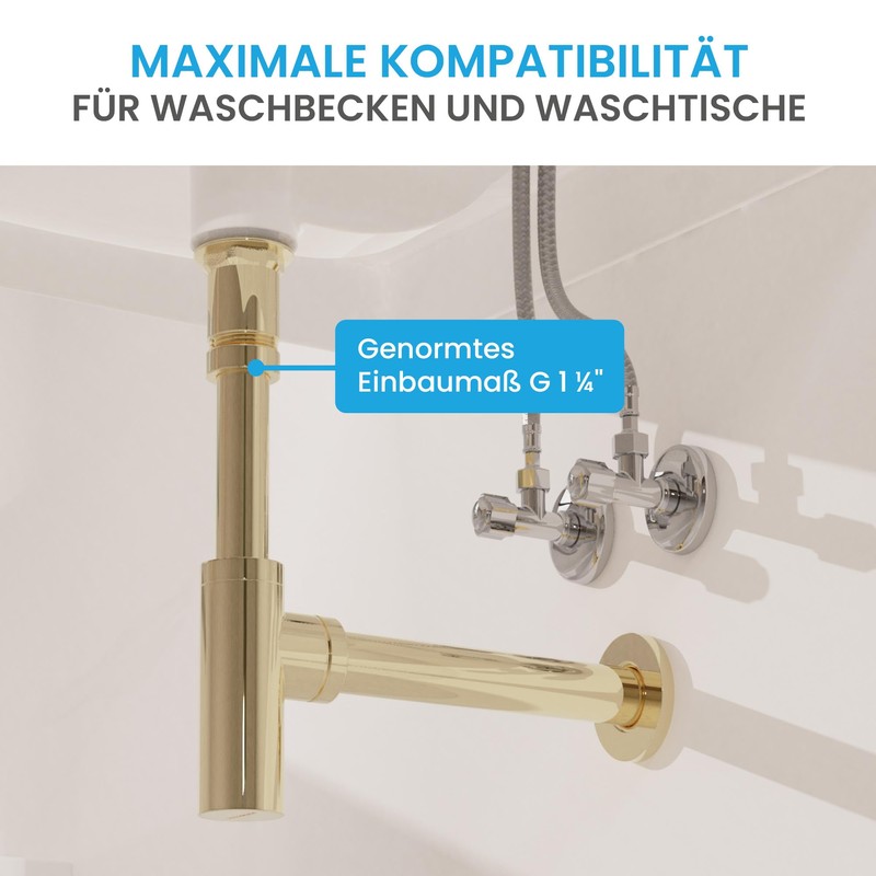 B?chlein B?chlein Design Siphon Universal fr Waschbecken & Waschtisch [Gold]