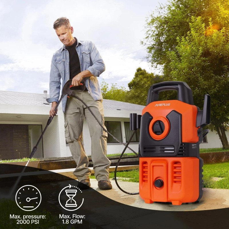 PUREPLUS 2000 PSI Electric High Pressure Washer with Adjustable Nozzle