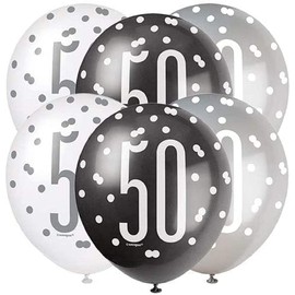 Stunning Glitz Black, Silver & White Latex Balloons (30cm) - Perfect Party Decoration for Elegant Celebrations - 6ct, Age 50