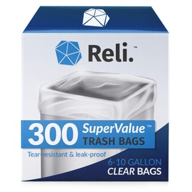 Reli. 6-10 Gallon Trash Bags | 300 Bags | Clear | Bathroom | Strong | Garbage