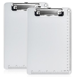 Pack of 2 Metal Clipboards A5.15.5 x 23.2 cm Hardboard Writing Board with Scale, Folder Clipboard with Rubberised Metal Clamp, Clipboard with Hanging Eyelet, Writing Case for School Office (Silver, A5