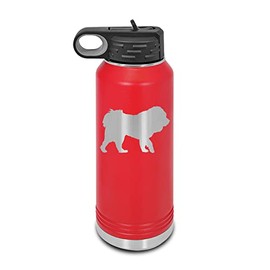 Tibetan Mastiff Laser Engraved Water Bottle Customizable Polar Camel Stainless Steel with Straw - Dog Canine pet Red 32 oz