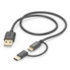 HAMA 2in1 Multi-Ladekabel, USB-A, Micro-USB und USB-C, 1 m, Schwarz