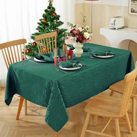 MATIRUG Christmas Tablecloth 60x120 Inches Rectangular, Textured Jacquard Water Resistant Non Slip Table Cloths, Washable Banquet Fabric Table Cover for Holiday Xmas Winter New Year/Christmas Green