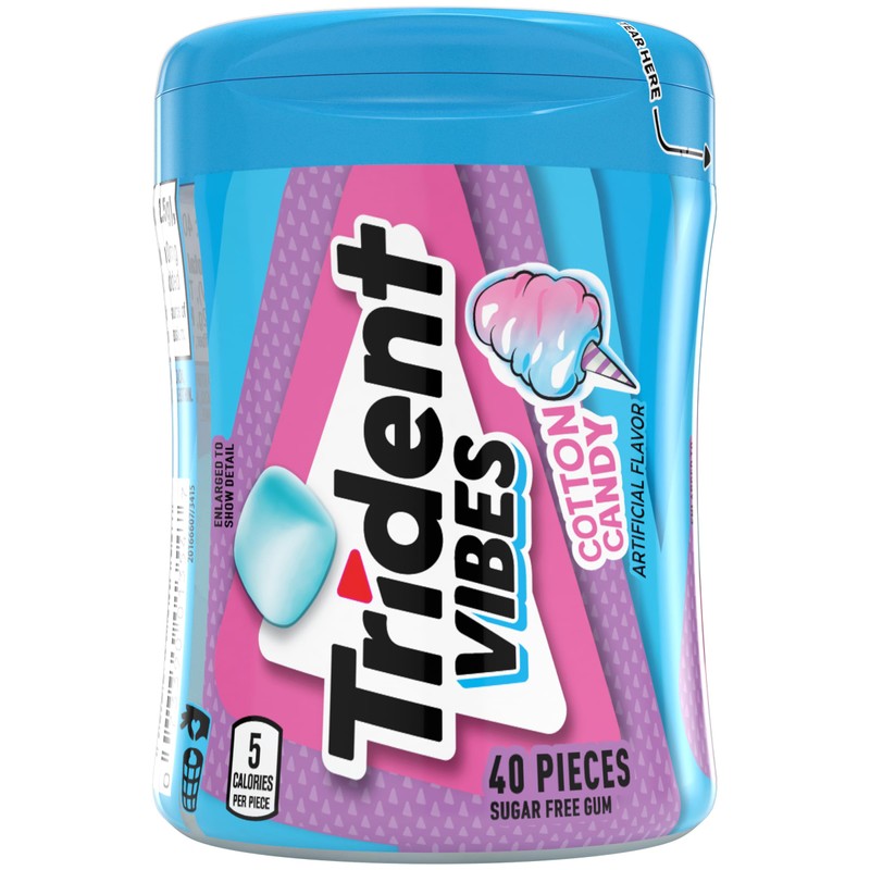 Trident Vibes Sugar-Free Chewing Gum, Cotton Candy Flavor, 40 Pieces