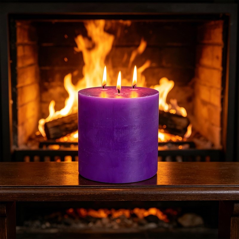 Extra Large 3 Wick Purple Pillar Candle, 6" x 6",