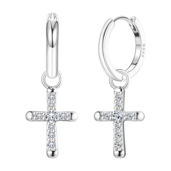 KRFY 925 Sterling Silver Cross Earrings for Women Men Dainty