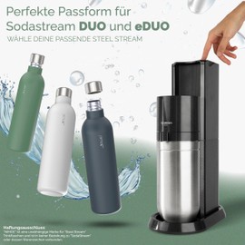 NIMOE® SteelStream Compatible with Sodastream DUO, E-DUO, Powder-Coated 1L Stainless Steel Bottle, Dishwasher-Safe Metal Bottle for Travel, 100% Leak-Proof