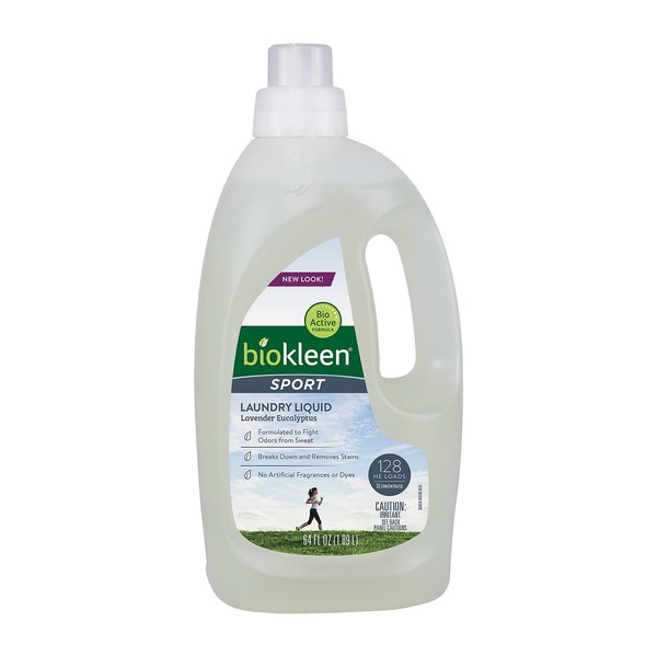 Biokleen Sport Laundry Detergent – 128 HE Loads - Liquid, Concentrated, Eco-Friendly, Non-Toxic, Plant-Based, No Artificial Fragrance, Colors or Preservatives, Sports