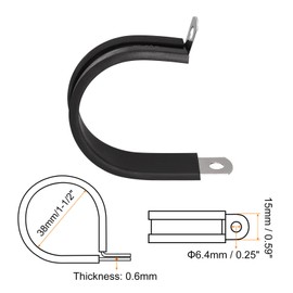 sourcing map 6Pcs 1-1/2 Inch(38mm) Cable Clamp 304 Stainless Steel Rubber Cushioned Insulated Clamp R Shape Metal Clamp for Tube Pipe Wire