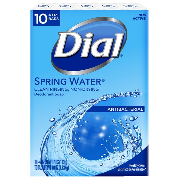 Dial Antibacterial Deodorant Bar Soap, Spring Water, 4-Ounce Bars, 10 Count (Pack of 3)