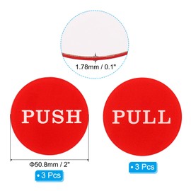 PATIKIL Push Pull Sticker Sign, 3 Pcs 2 Inch Self Adhesive Waterproof Round Push Pull Decal Push Pull Glass Door Signs for Stores Office Shops Cafes Business, Red