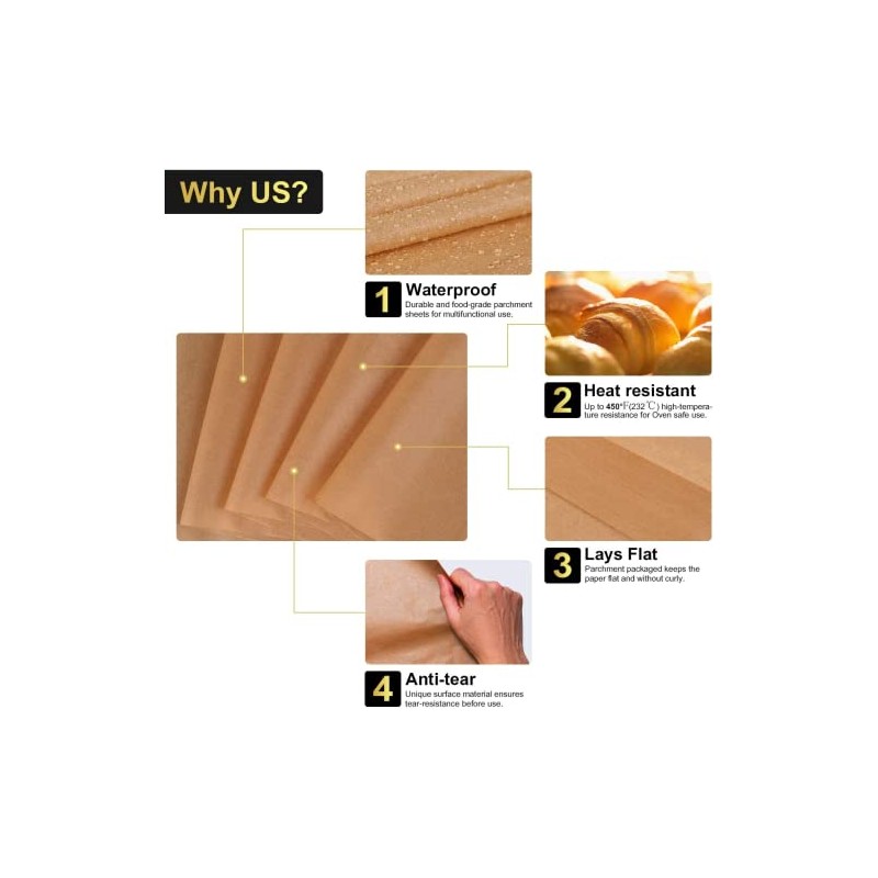 100 Sheets 25 * 35cm Brown Pre-Cut Baking Parchment Paper