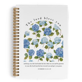 QLMX Blue Hydrangea Christian Spiral Notebook, Numbers 6:24-26 Bible Journal Notebook, Religious Prayer Notebooks for School Work, Blue Floral Church Office Supplies Gifts for Women, 5.5x8.3 Inch