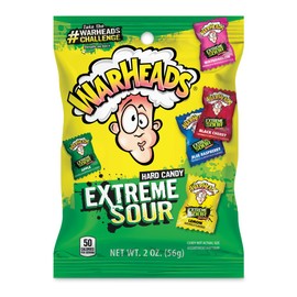WARHEADS - Extreme Sour Hard Candy - Assorted Flavors - Sour Apple, Black Cherry, Blue Raspberry, Lemon & Watermelon Flavors - 2 oz. Bag