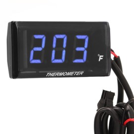 Motorcycle Digital Thermometer, DC 12V Ultra Thin Water Temperature Meter Gauge with 18mm Sensor Adapter and LCD Display, Digital Hygrometer Humidity Temperature Meter (Blue)