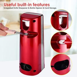 Davivy Electric Can Opener, One Touch Lid Opening, Removable Stainless Steel Cutter and 3-in-1 Design, with Sharpener and Bottle Opener, Red (Red)