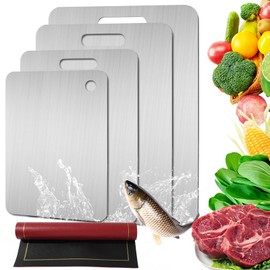 4 Pcs Stainless Steel Cutting Board, Metal Cutting Boards for Kitchen, Dishwasher Safe Chopping Board with Extra Anti-Slip Placemat (17.9"×11.8", 15.3"×11", 13.4"×9", 11.4"×7.8")