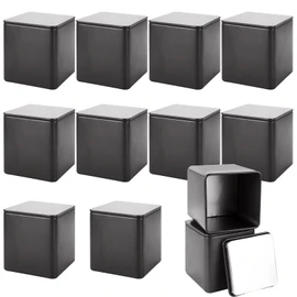 WOPPLXY 12 Pack Square Black Metal Tins, 6.5 Inch Small Tea Tin Canisters, 3 Oz Loose Leaf Tea Storage Containers with Airtight Lids, Square Tea Containers for Loose Tea, Herbs, Coffee, Cube Sugar