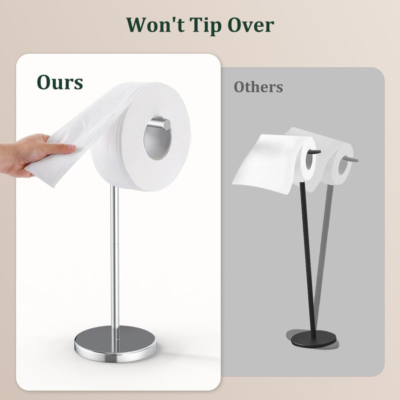 Toilet Paper Holder Stand, Freestanding Tissue Roll Holder for Bathroom,