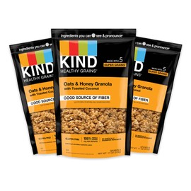 KIND Healthy Grains Granola, Oats & Honey Clusters with Toasted Coconut, Healthy Snacks, Gluten Free, 100% Whole Grains, 5g Protein, 11oz, 3 Count
