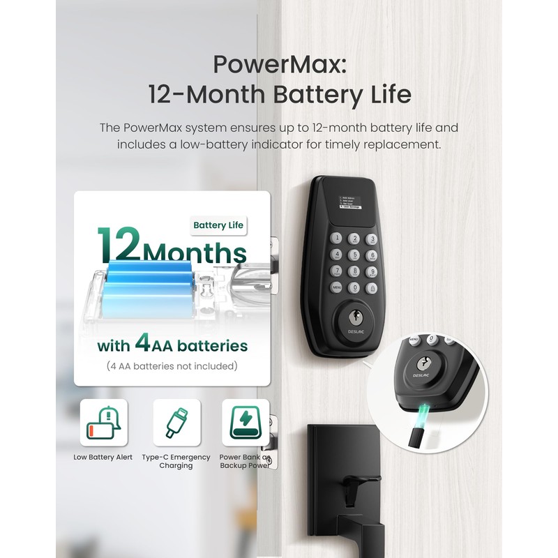 DESLOC C100 Keyless Entry Door Lock with Handle Set, Smart