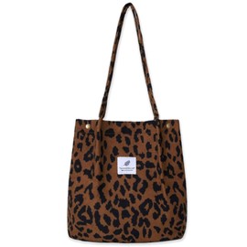 Bikasun Large Shoulder Bag Women's Cord Shoulder Bag Beach Bag Cord Bag Crossbody Bag Shopper Tote Bag Shopping Bag Handbag Shopper for Work Shopping School Leopard Print